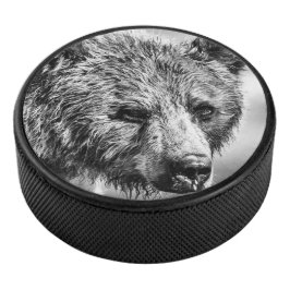 Grizzlybär-Portrait Eishockey Puck