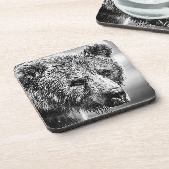 Grizzlybär-Portrait Getränkeuntersetzer (Linke Seite)