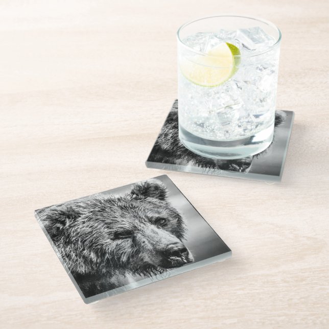 Grizzlybär-Portrait Glasuntersetzer (Schrägansicht)