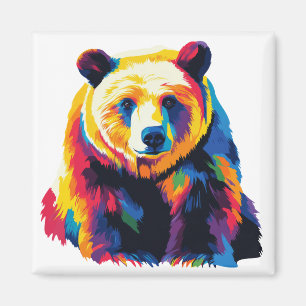 Grizzlybär-Porträt-Illustration Aquarell-Kunst Magnet