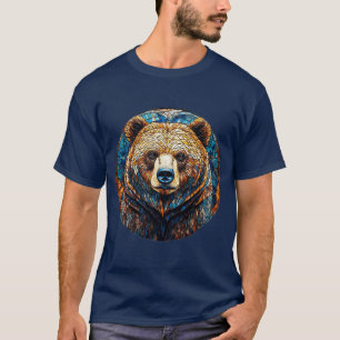 Grizzlybär-Porträt in einer Glasmalerei T-Shirt