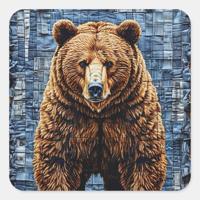 Grizzlybär Quadratischer Aufkleber (Vorderseite)