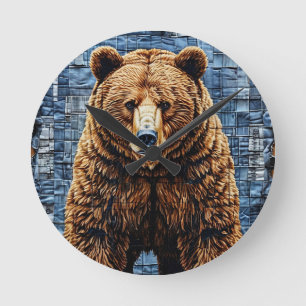 Grizzlybär Runde Wanduhr