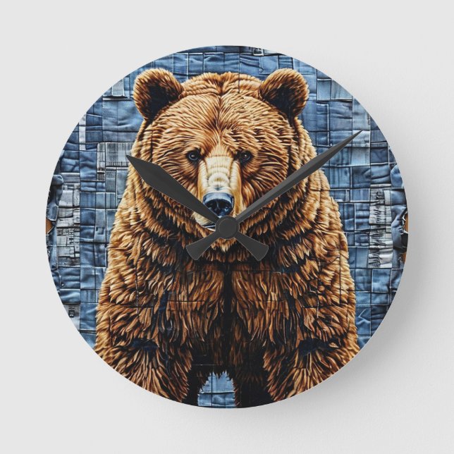 Grizzlybär Runde Wanduhr (Vorderseite)