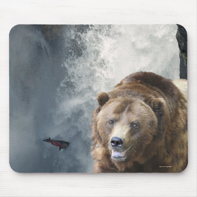 Grizzlybär Salmon & Waterfall Wildlife Mousepad (Vorne)
