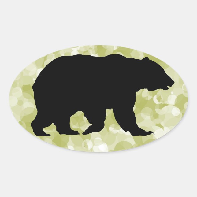 Grizzlybär Schwarze Silhouette grün gekleidet Ovaler Aufkleber (Vorderseite)