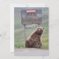Grizzlybär spielt mit Schild