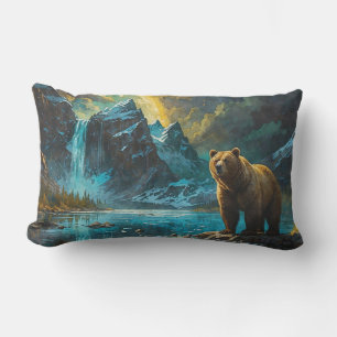 Grizzlybär und Wasserfall Kunst Lendenkissen