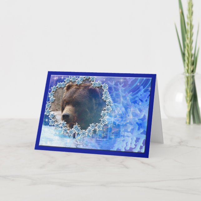 Grizzlybär-Weihnachtsgruß-Karte Feiertagskarte (Vorderseite)