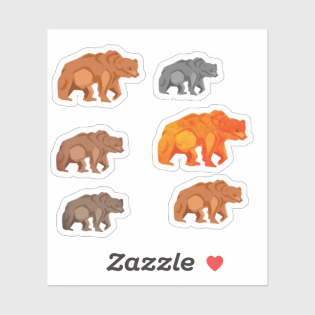 Grizzlybären in verschiedenen Tönen Aufkleber (Blatt)