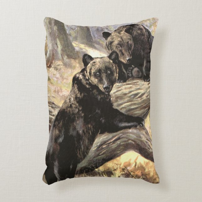 Grizzlybären von CE Swan, Vintage Waldtiere Dekokissen (Vorderseite(Vertikal))