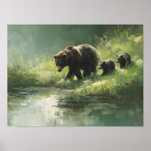 Grizzlybärenfamilie am Fluss  Poster