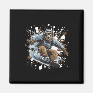 Grizzy Bär Animal Snowboarding Sports Snowboard Magnet