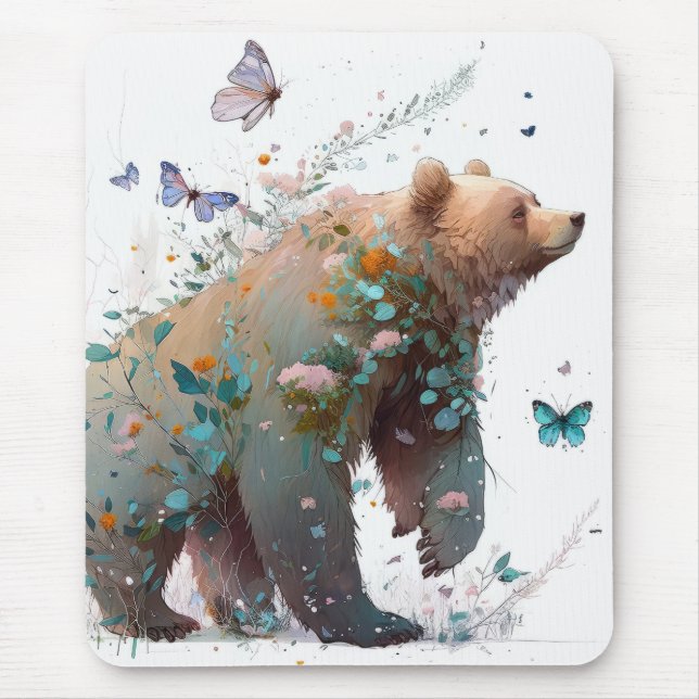 Grizzy Bären Portrait Tiermalerei Kunst, Dichtung  Mousepad (Vorne)