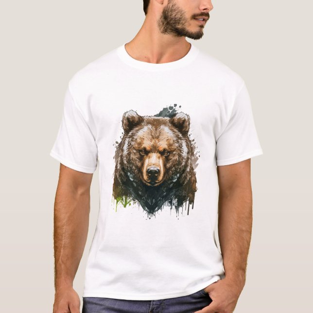Grizzy Bären Portrait Tiermalerei Kunst, Dichtung  T-Shirt (Vorderseite)