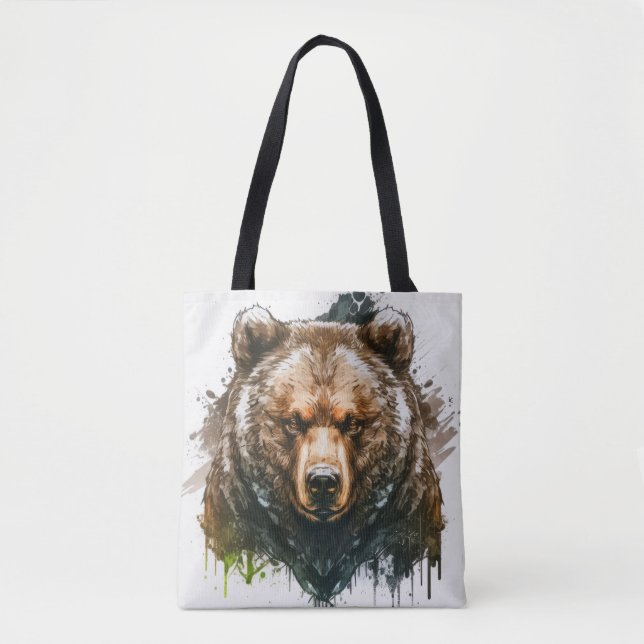 Grizzy Bären Portrait Tiermalerei Kunst, Dichtung  Tasche (Vorderseite)