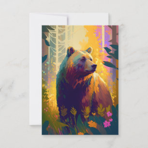 Grizzy Bear Animal Portrait Malerei Art Dankeskarte