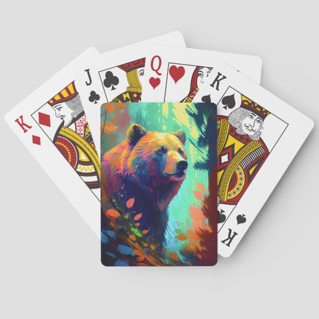 Grizzy Bear Animal Portrait Malerei Art Spielkarten (Rückseite)