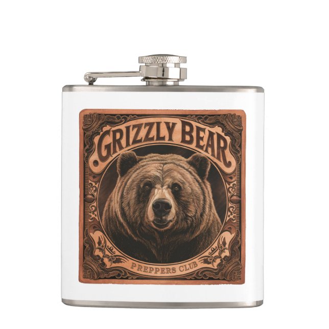Grizzy Bear Preppers Club Flachmann (Vorderseite)