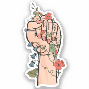 GRL Power Hand Blume rote Nägel Efeu Blitzbolzen Aufkleber