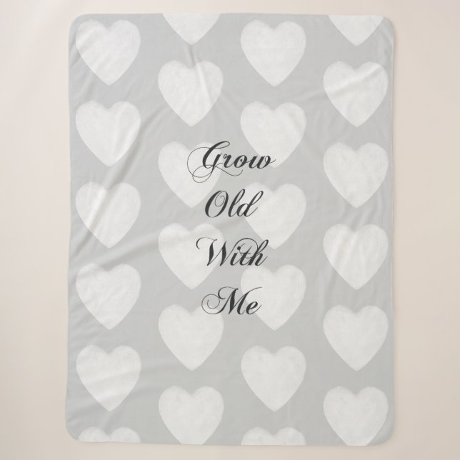 Grob mit mir Liebe graue weiße Herzen Sherpadecke (Vorderseite)