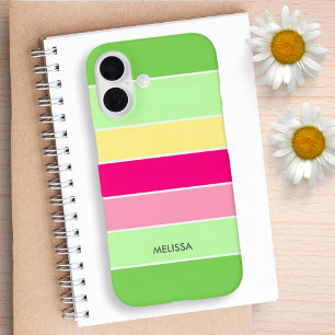 Grob und rosa, monogramm, Streifen iPhone 16 Hülle