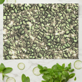 Grobgrüne Sepia-Mosaikschichten und Glitzern Geschirrtuch