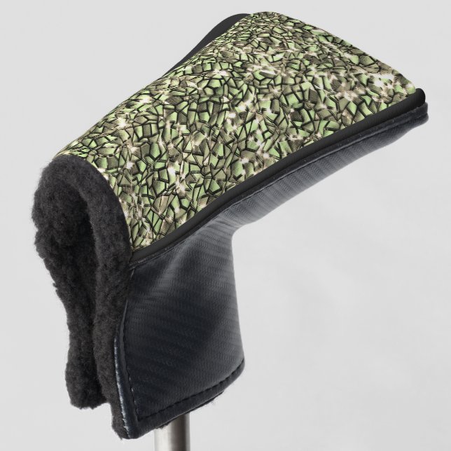 Grobgrüne Sepia-Mosaikschichten und Glitzern Golf Headcover (3/4 Vorderseite)