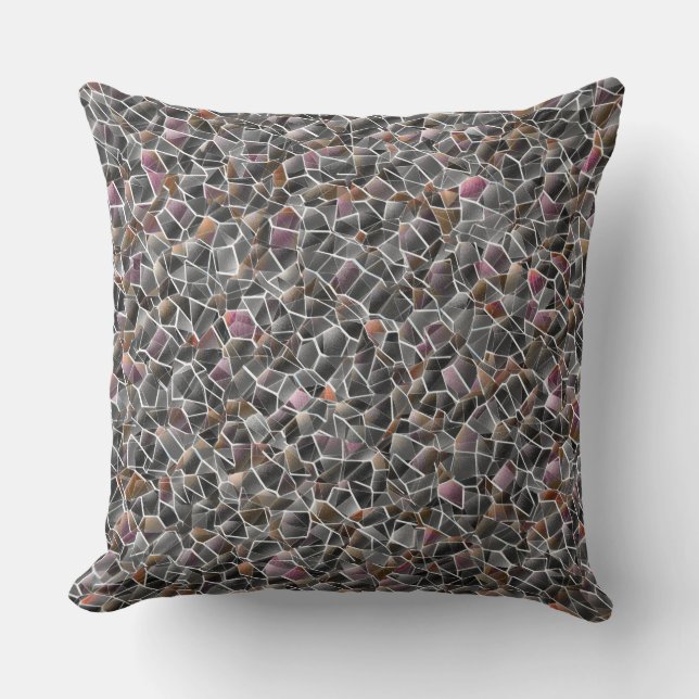 Groblachs und graues Mosaik Kissen (Vorderseite)