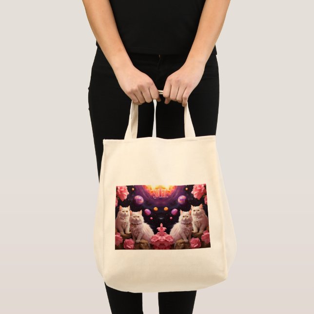 Grocery Bag with Cat Illustration Tragetasche (Vorderseite (Produkt))