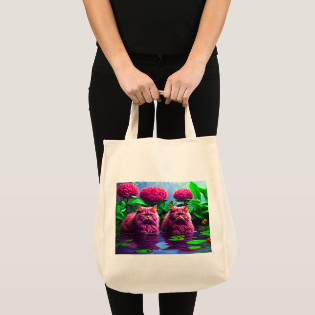 Grocery Bag with Cat Illustration Tragetasche (Vorderseite (Produkt))