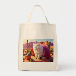 Grocery Bag with Cat Illustration Tragetasche