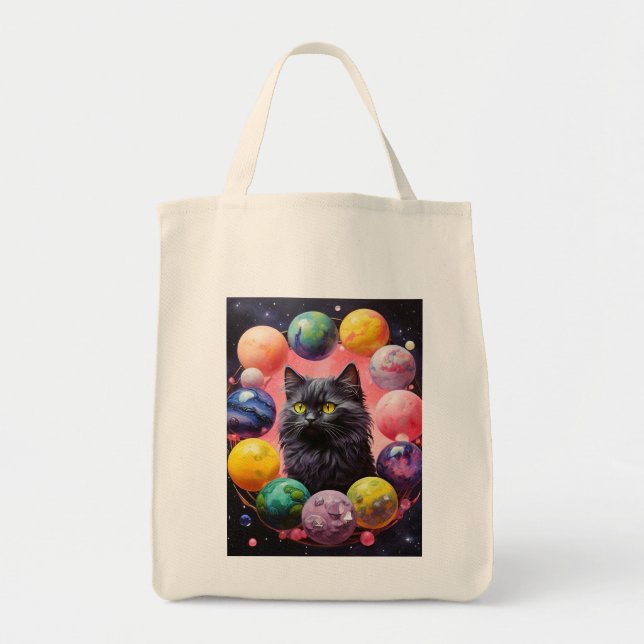 Grocery Bag with Cat Illustration Tragetasche (Vorne)