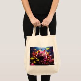 Grocery Bag with Cat Illustration Tragetasche