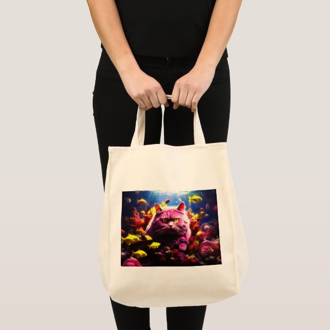  Grocery Bag with Cat Illustration  Tragetasche (Vorderseite (Produkt))