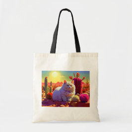 Grocery Bag with Cat Illustration Tragetasche