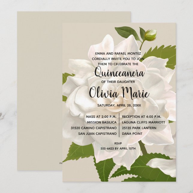 Gröden Vintage Blumenzwiebeln Einladungen Quinceñe (Vorne/Hinten)