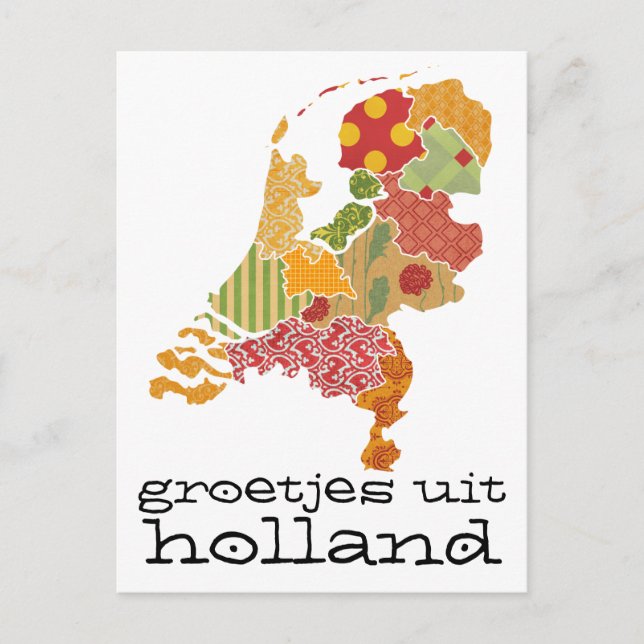 Groetjes Uit Holland Province Map Patchwork Style Postkarte (Vorderseite)
