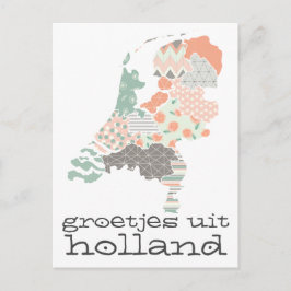 Groetjes Uit Holland Province Map Patchwork Style Postkarte