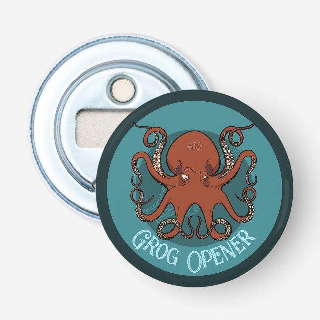Grog Opener Angry Red Octopus Tentacles Cartoon Flaschenöffner (Vorderseite)