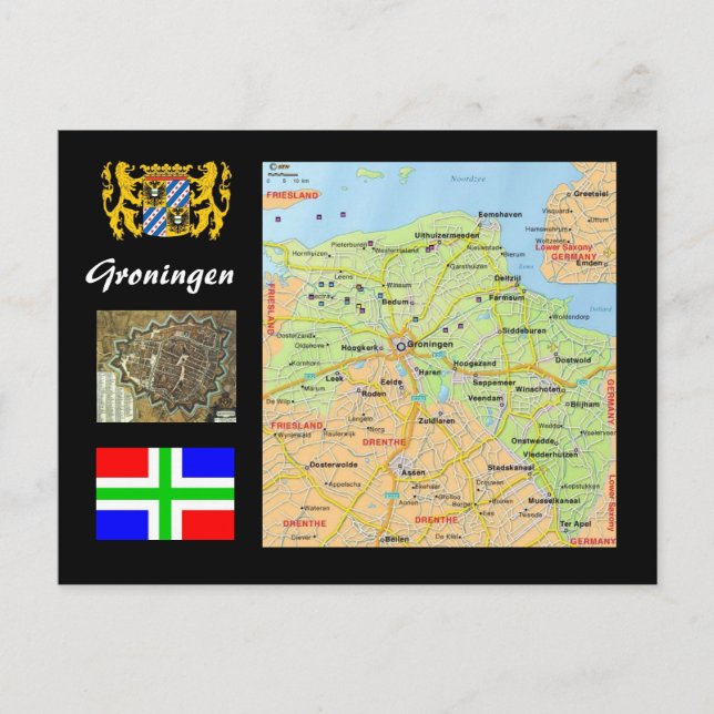 Groningen - Landkarte der Niederlande Postkarte (Vorderseite)