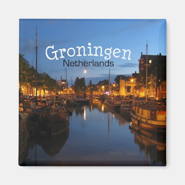 Groningen Netherlands Night Scene Kühlschrankmagne Magnet (Vorne)