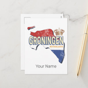 Groningen Netherlands Retro Map Vintag Feiertagspostkarte