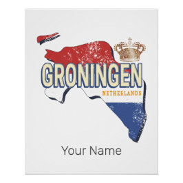 Groningen Netherlands Retro Map Vintag Poster