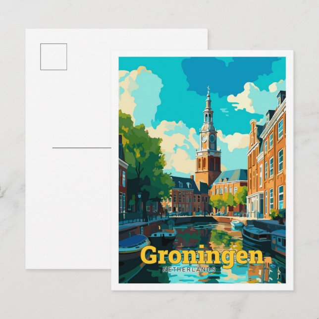 Groningen Niederlande Reisen Vintag Illustration Postkarte (Vorne/Hinten)