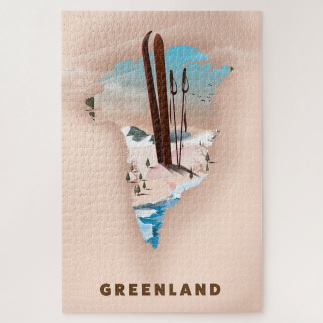Grönland Illustriert Map Reiseplakat drucken. (Vertikal)
