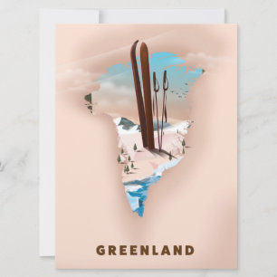 Grönland Illustriert Map Reiseplakat drucken. Einladung