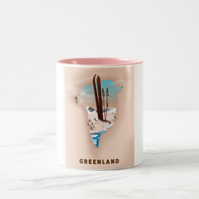 Grönland Illustriert Map Reiseplakat drucken. Zweifarbige Tasse (Mittel)