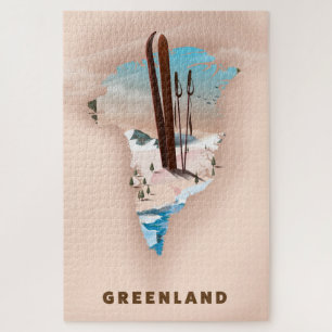 Grönland Illustrierte Karte Reiseplakat Druck.