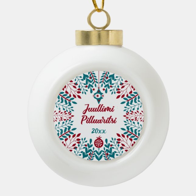 Grönland, Juullimi Pilluaritsi Frohe Weihnachten Keramik Kugel-Ornament (Vorderseite)